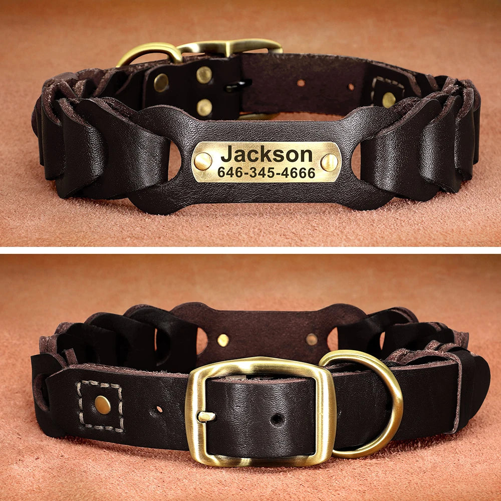 Genuine Leather ID Collars for Dogs -  Free Engraving