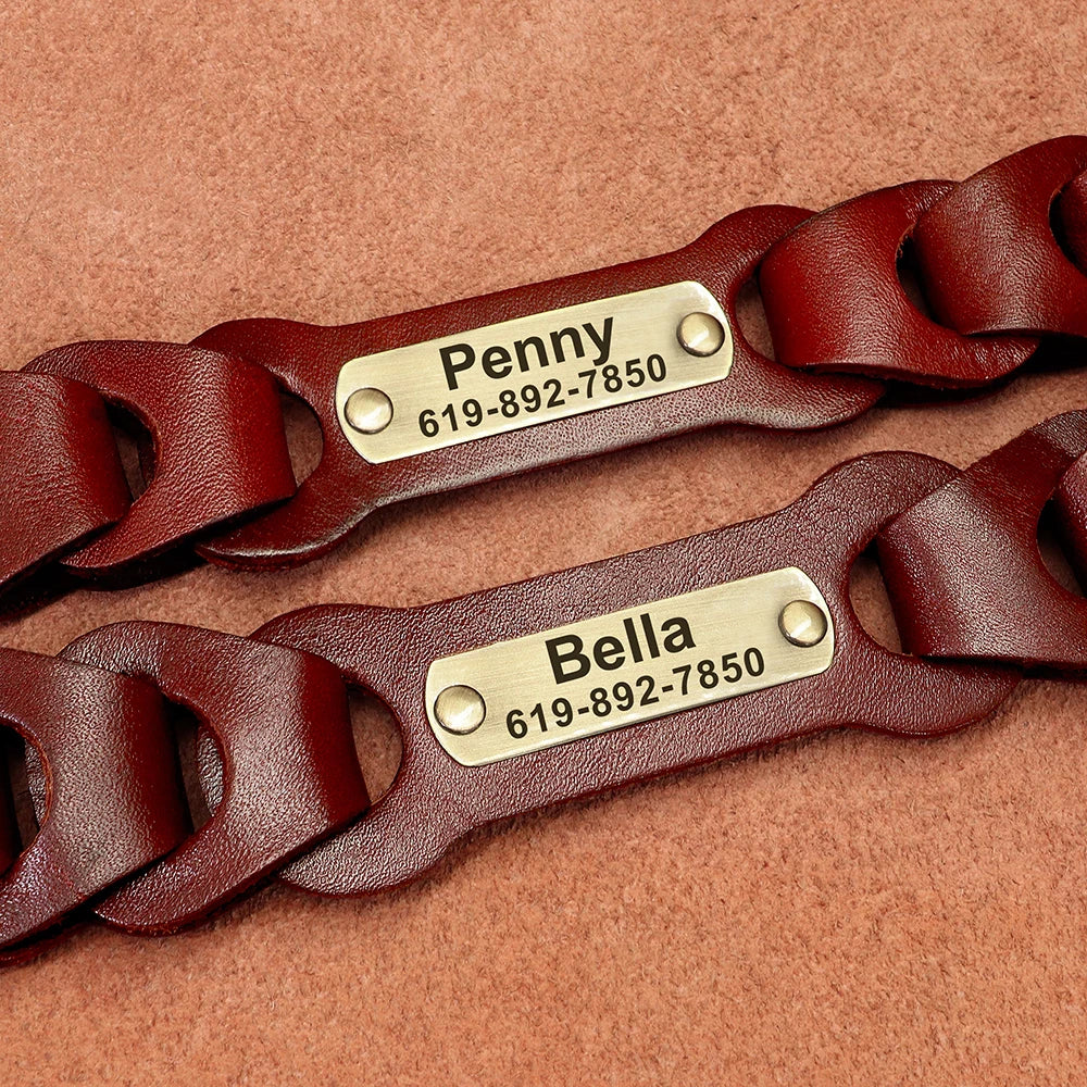 Genuine Leather ID Collars for Dogs -  Free Engraving