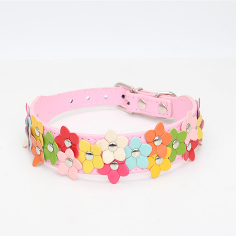 Harko flowers dog collar PU leather