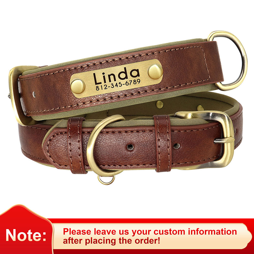 Customized leather dog collar - Free engraving