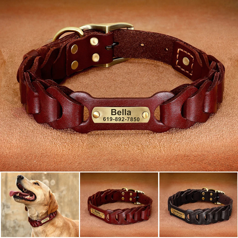 Genuine Leather ID Collars for Dogs -  Free Engraving