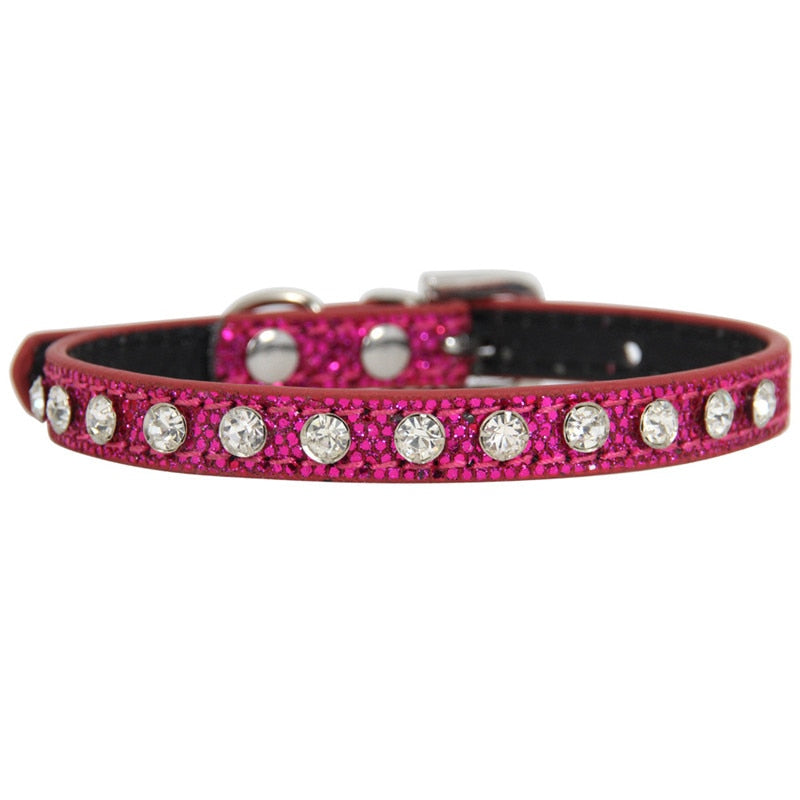 Shining Diamond Rhinestone Cat  Dog Cat Collar Leather