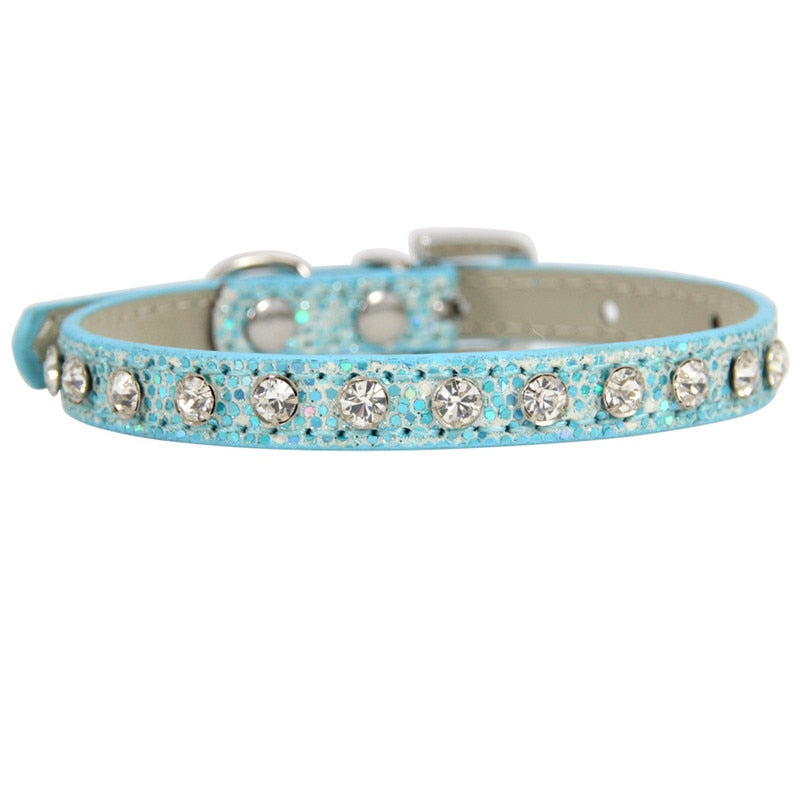 Shining Diamond Rhinestone Cat  Dog Cat Collar Leather