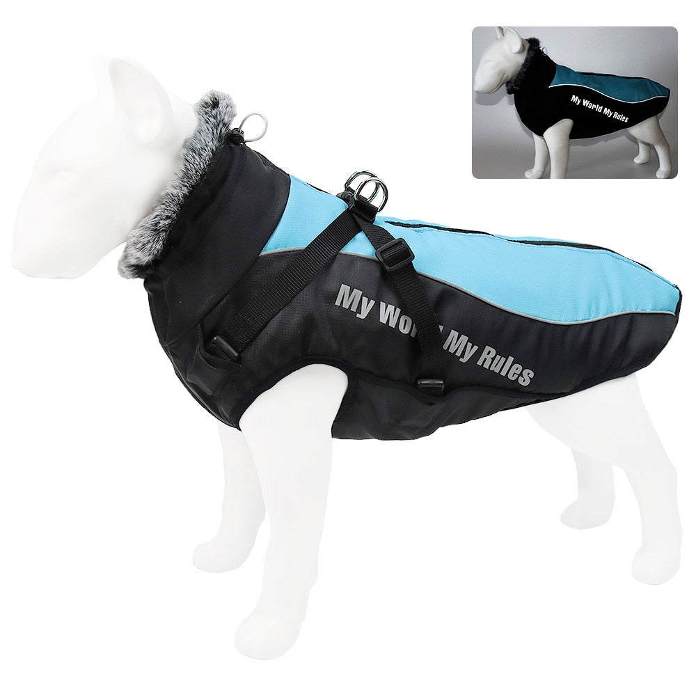 Large Dog Jacket Waterproof Fur Collar