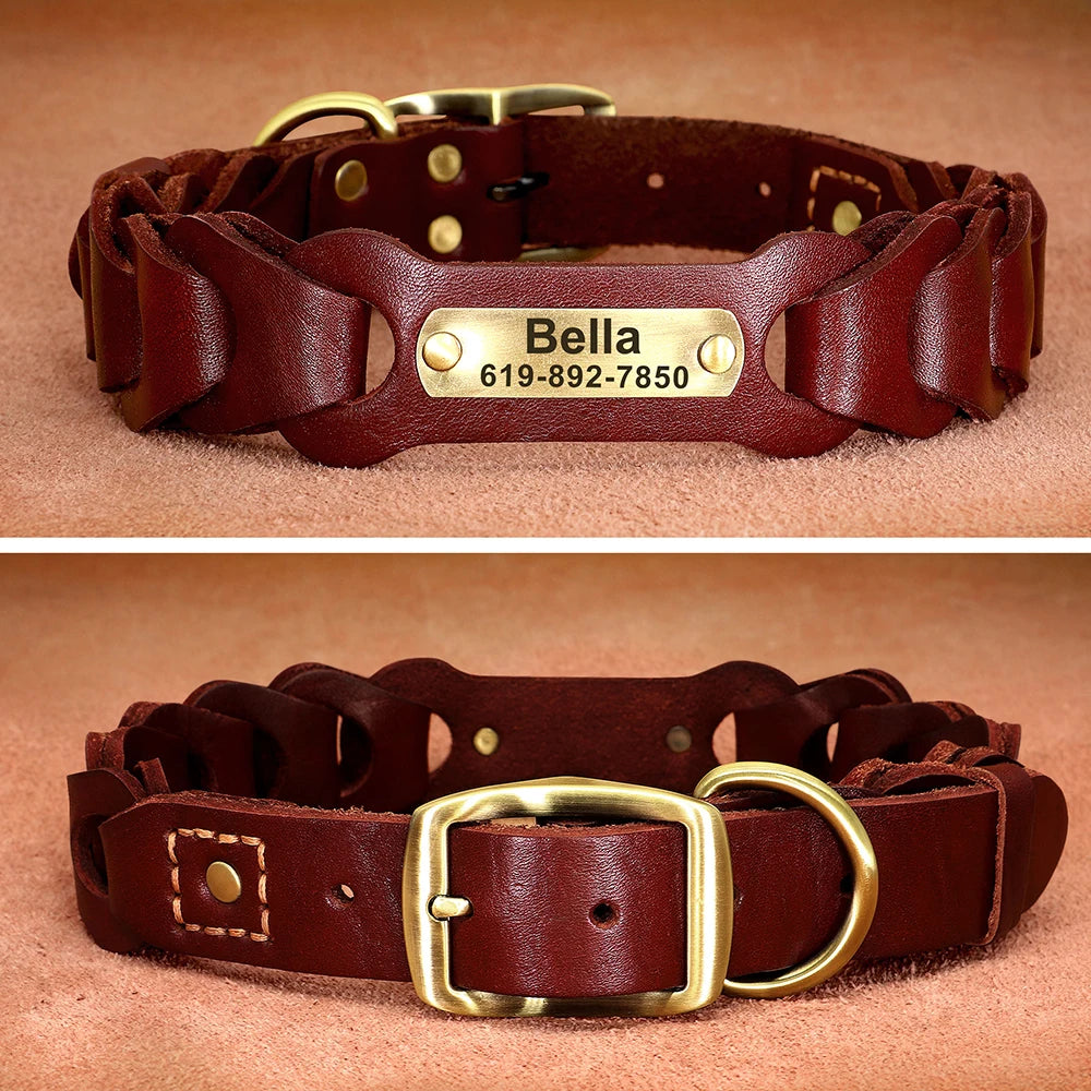 Genuine Leather ID Collars for Dogs -  Free Engraving