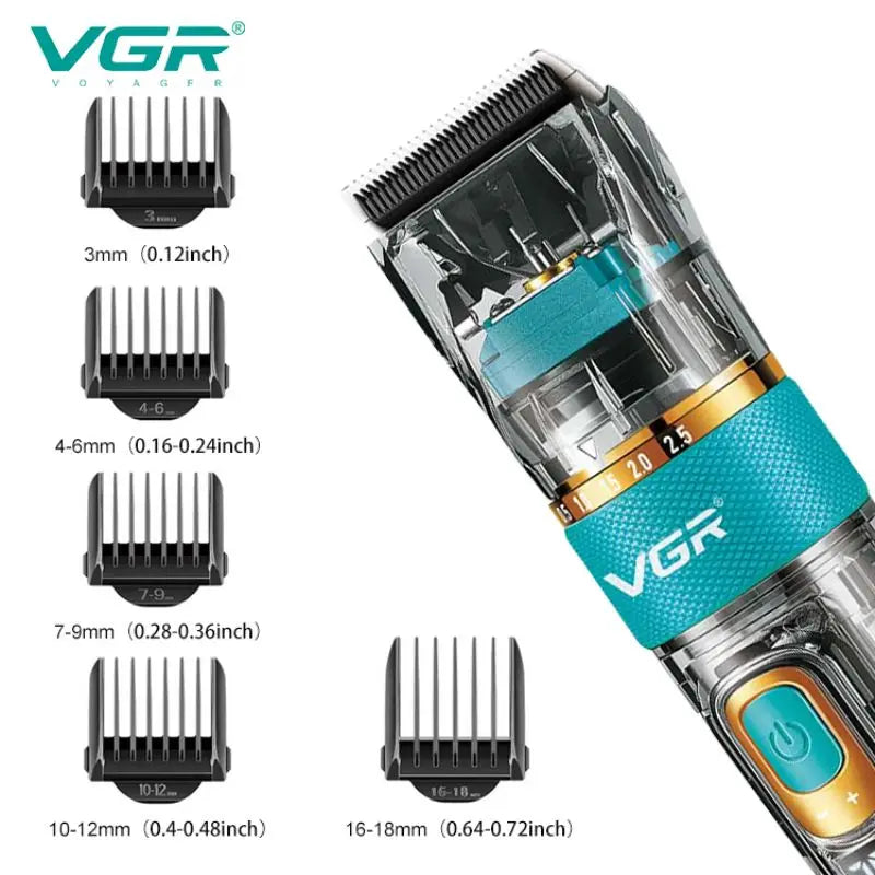 VGR Hair Clipper Transparent Hair Trimmer Waterproof High Speed Hair Cutting Machine Rechargeable with Travel Lock V-695