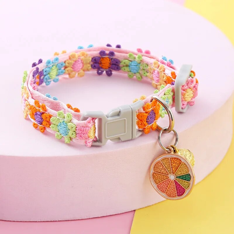 Fashion rainbow flower cat collar with bell