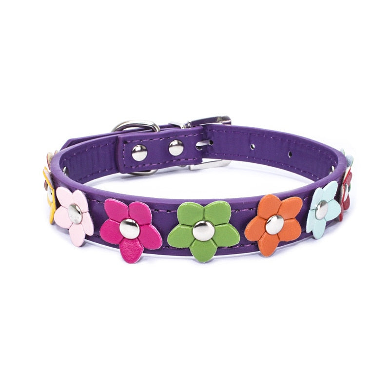 Harko flowers dog collar PU leather