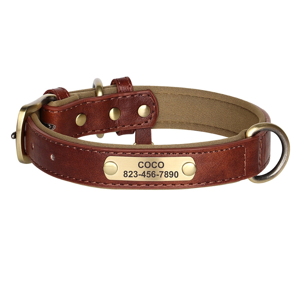 Personalized Dog Collar Leash Custom PU Leather Dog Tag Collars Free Engraved Nameplate