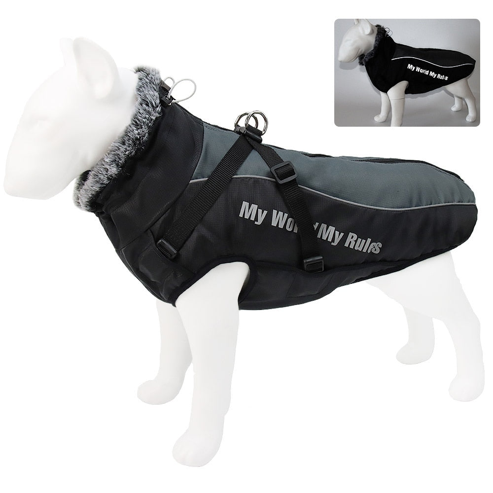 Large Dog Jacket Waterproof Fur Collar