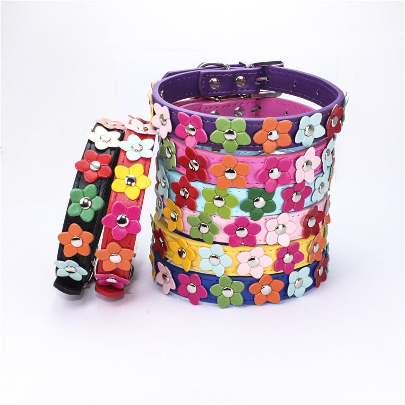 Harko flowers dog collar PU leather