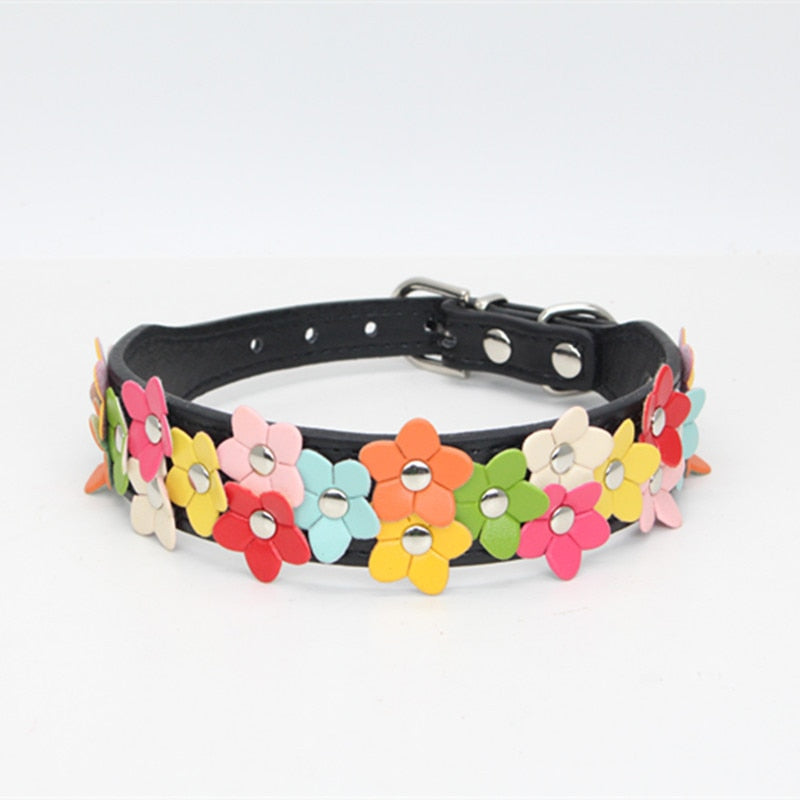 Harko flowers dog collar PU leather