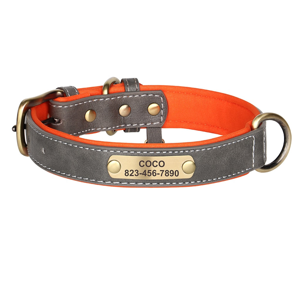 Personalized Dog Collar Leash Custom PU Leather Dog Tag Collars Free Engraved Nameplate