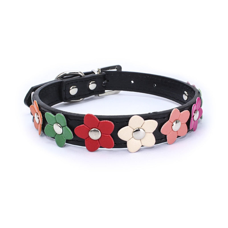 Harko flowers dog collar PU leather