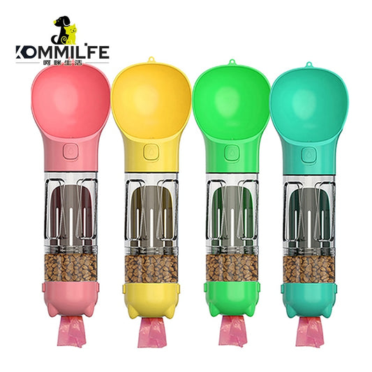 KOMMILIFE Portable Cat Dog Water Bottle Food Feeder Drinking Poop Dispenser 3 In 1