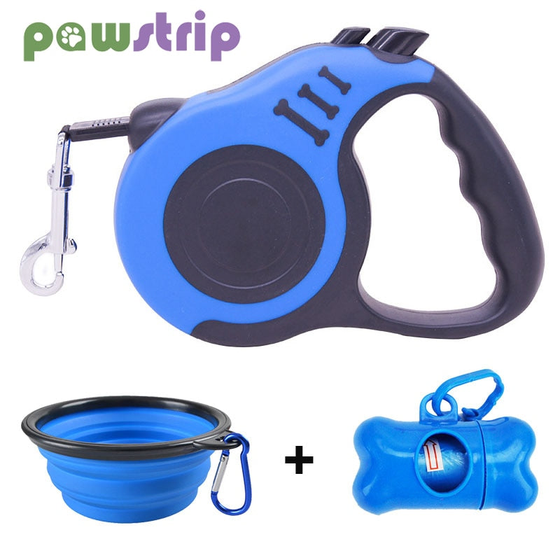 3m/5m Retractable Dog Leash Waste Bag Dispenser and Dog Bowl 3 in 1 set