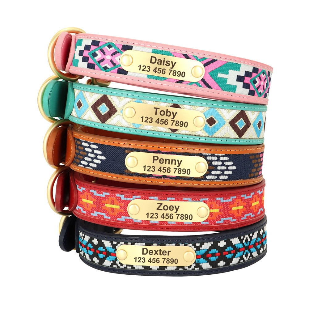 Ethnic Embroidery Personalized Dog Collar