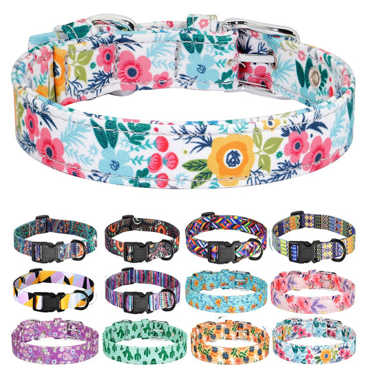 12 Styles Nylon floral printed dog collar