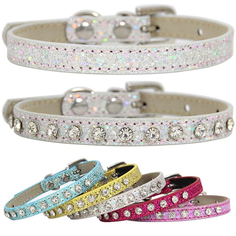 Shining Diamond Rhinestone Cat  Dog Cat Collar Leather