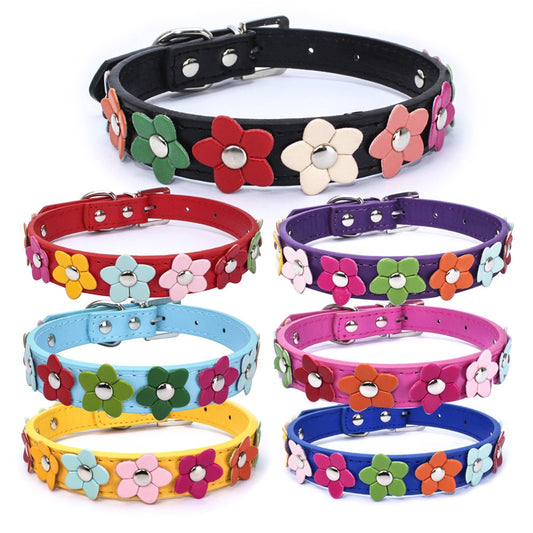 Harko flowers dog collar PU leather