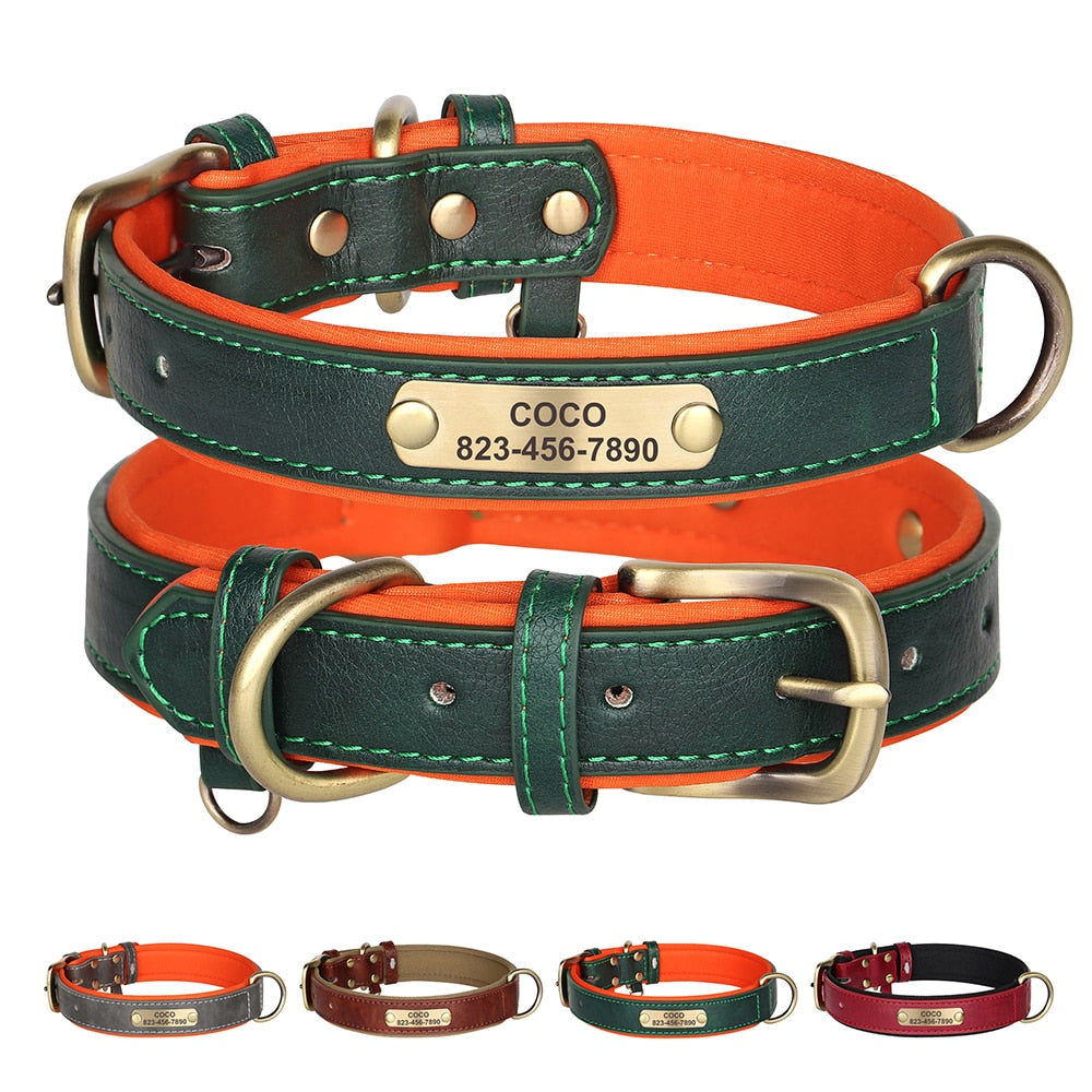 Personalized Dog Collar Leash Custom PU Leather Dog Tag Collars Free Engraved Nameplate