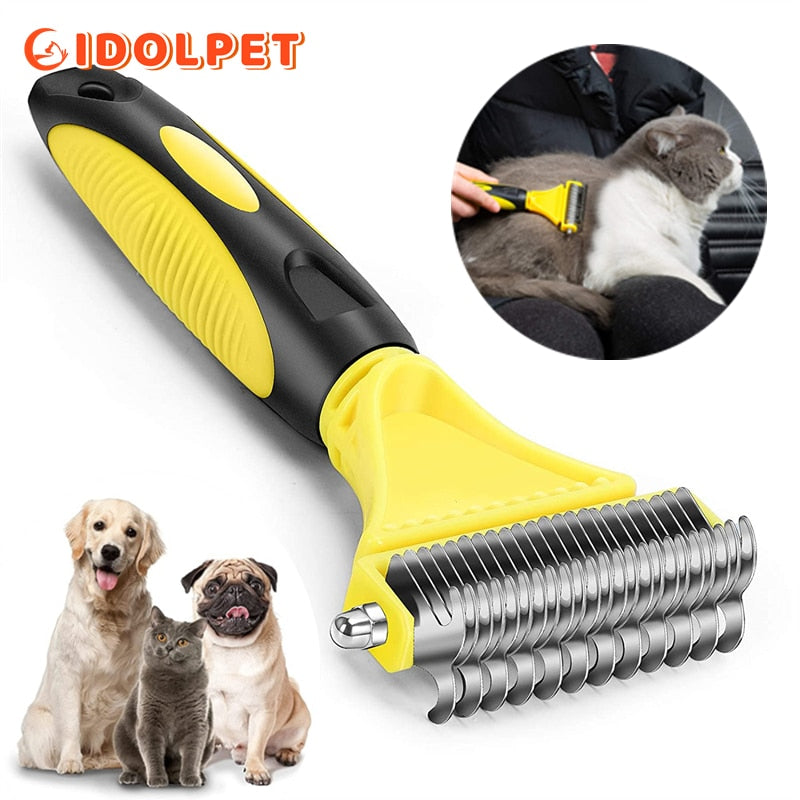 Pets Stainless Steel Grooming Brush Two-Sided Shedding and Dematting