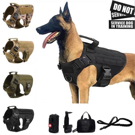 K9 Tactical Military Vest Tactical Training Dog Harness and Leash Set For All Breeds Dogs